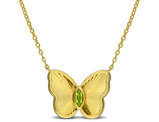 1/7 Carat (ctw) Peridot Butterfly Pendant Necklace in Gold Plated Sterling Silver with Chain