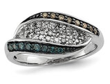 1/3 Carat (ctw) Blue and Champagne Diamond Ring Sterling Silver
