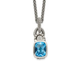 2.70 Carat (ctw) Blue Topaz Pendant Necklace in Antiqued Sterling Silver with Chain