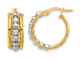 14K Yellow and White Gold Polished Beaded Hoop Earrings