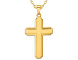 Yellow Plated Sterling Silver Grooved Cross Pendant Necklace with Chain