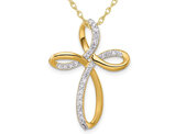 14K Yellow Gold Cross Pendant Necklace with Diamonds and Chain 