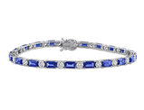 6.30 Carat (ctw) Lab-Created Blue Sapphire Bracelet 18K White Gold with Lab-Grown Diamonds