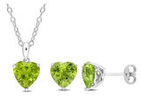 5.00 Carat (ctw) Heart Peridot Solitaire Earrings and Pendant Set in Sterling Silver