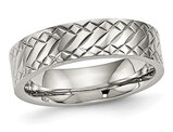 Men's Stainless Steel Textured Criss Cross Wedding Band Ring (6mm)
