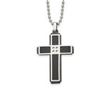 Men's Black Carbon Fiber Cross Pendant Necklace in Stainless Steel with Chain
