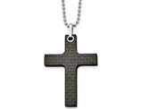 Men's Black Carbon Fiber Cross Pendant Necklace in Stainless Steel with Chain