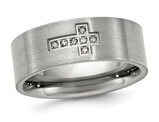 Men's Brushed Titanium Cross Band Ring with Accent Diamonds