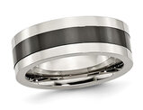 Mens Stainless Steel Band Ring with Black Ceramic Center (8.0mm)
