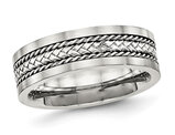 Stainless Steel Brushed Edge Band Ring with Sterling Silver Inlay (7.0mm)