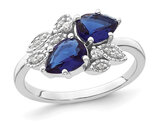 1.70 Carat (ctw) Lab-Created Blue Sapphire Ring in 10K White Gold with Accent Diamonds