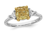 2.45 Carat (ctw VS, F) Certified Lab-Grown Cushion Yellow Diamond Engagement Ring 14K White Gold