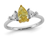 1.45 Carat (ctw VS, F) Certified Lab-Grown Yellow Pear-Cut Diamond Engagement Ring 14K White Gold
