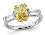 2.80 Carat (ctw VS, F) Certified Lab-Grown Cushion Yellow Diamond Engagement Ring 14K White Gold
