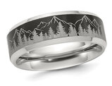 Men's Titanium Mountain Trees Laser Designed Band Ring (8.0mm)