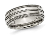 Men's Titanium Grooved and Beaded Edge Band Ring (8mm)