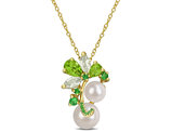 2.25 Carat (ctw) Peridot , Green Quartz Freshwater Cultured Pearl Dangle Pendant Necklace Sterling Silver with Chain