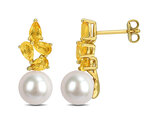 1.44 Carat (ctw) Citrine Dangle Earrings in Sterling Silver with Freshwater Cultured Pearls