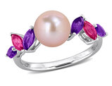 1.00 Carat (ctw) African Amethyst and Pink Topaz Ring Sterling Silver with Freshwater Cultured Pearl