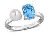 1.50 Carat (ctw) Blue Topaz and Freshwater Cultured Pearl Ring Sterling Silver