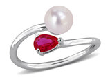 2/3 Carat (ctw) Lab-Created Ruby and Freshwater Cultured Pearl Ring Sterling Silver