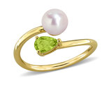 2/5 Carat (ctw) Green Peridot and Freshwater Cultured Pearl Ring Yellow Sterling Silver