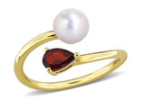 1/2 Carat (ctw) Garnet and Freshwater Cultured Pearl Ring Yellow Sterling Silver