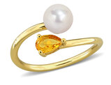 2/5 Carat (ctw) Citrine and Freshwater Cultured Pearl Ring Yellow Sterling Silver