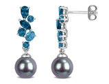 1.98 Carat (ctw) London Blue Topaz Earrings in Sterling Silver with Black Freshwater Pearls