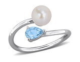 2/5 Carat (ctw) Blue Topaz and Freshwater Cultured Pearl Ring Sterling Silver