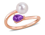 1/3 Carat (ctw) Amethyst and Freshwater Cultured Pearl Ring Sterling Silver