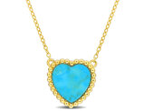 5.00 Carat (ctw) Lab-Created Turquoise Heart Necklace Pendant Yellow Silver with Chain