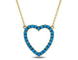 3/4 Carat (ctw) Compressed Blue Turquoise Open Heart Necklace Pendant Yellow Silver with Chain