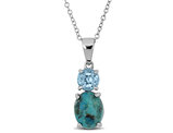 7.60 Carat (ctw) Compressed Turquoise and Blue Topaz Necklace Pendant in Sterling Silver with Chain