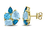 10.90 Carat (ctw) London, Sky and Swiss Blue Topaz Cluster Earrings Yellow Plated Sterling Silver