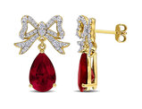 9.00 Carat (ctw) Lab-Created Ruby and White Sapphire Dangle Bow Earrings Yellow Sterling Silver