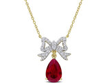 4.50 Carat (ctw) Lab-Created Ruby and White Sapphire Drop Necklace Yellow Sterling Silver