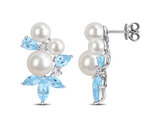 5.46 Carat (ctw) Lab-Created Blue and White Topaz Freshwater Cultured Pearl Earrings Sterling Silver