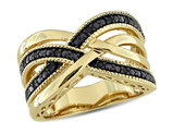 1/10 Carat (ctw) Black Diamond Ring in Yellow Plated Sterling Silver