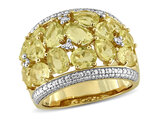 5.95 Carat (ctw) Lemon Quartz Ring in Yellow Plated Sterling Silver with Accent Diamonds