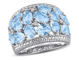 5.49 Carat (ctw) Blue Topaz Ring in Sterling Silver with Accent Diamonds