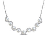 3.84 Carat (ctw) White Topaz and Freshwater Cultured Pearl Necklace Sterling Silver