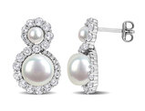 2.07 Carat (ctw) White Topaz and Freshwater Cultured Pearl Dangle Earrings Sterling Silver