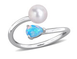 1/2 Carat (ctw) Opal Halo Ring in Sterling Silver with Diamond Accent