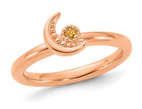Rose Plated Sterling Silver Moon Ring with Yellow Citrine