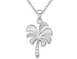 Sterling Silver Palm Tree Pendant Necklace with Lab Created Opals and Chain