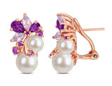 2.20 Carat (ctw) Africa Amethyst and Rose-De-France Freshwater Cultured Pearl Earrings Pink Sterling Silver