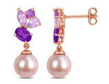 2.04 Carat (ctw) Africa Amethyst and Rose-De-France Freshwater Pearl Earrings Pink Sterling Silver
