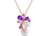 1.95 Carat (ctw) Amethyst and Rose-De-France Freshwater Pearl Necklace Pendant Pink Silver with Chain