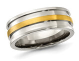 Men's Titanium Yellow Plated Center Wedding Band Ring (8.00mm)